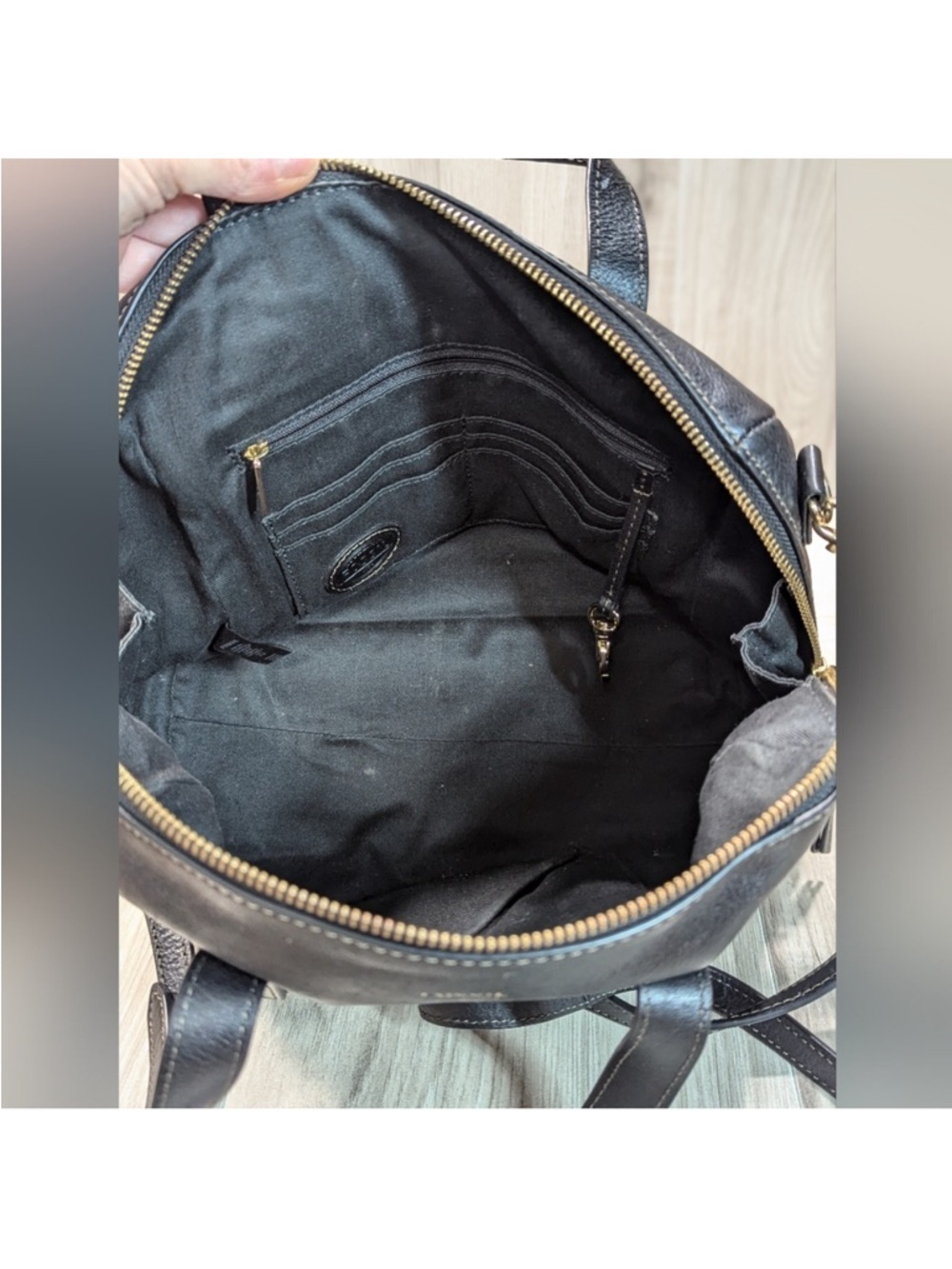 FOSSIL Sydney Black Pebbled Leather Satchel Purse Handbag Gold Hardware - Picture 10 of 14